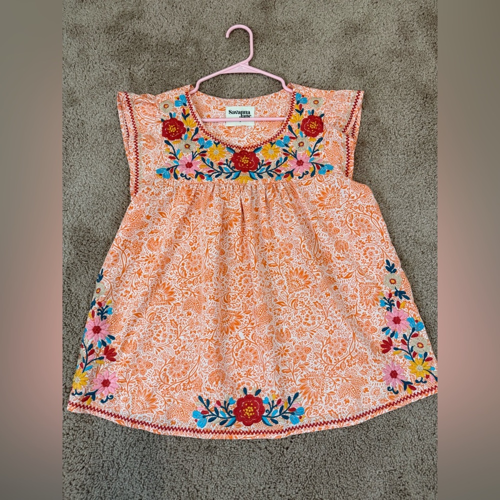 Savanna Jane Floral Embroidered Top - Red, Blue, Yellow
